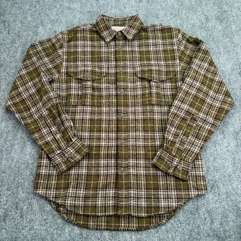 Filson Shirt Men‎ Medium Olive Brown Northwest Plaid Wool Blend Flap Pocket